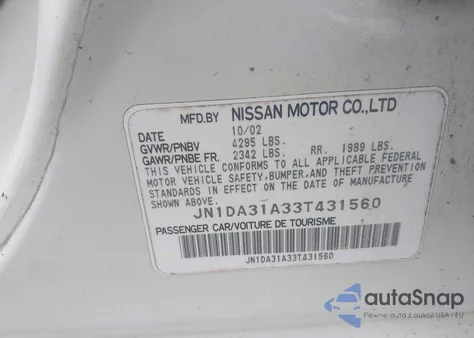 2003 Nissan Maxima Gle from USA, damaged, VIN JN1DA31A33T431560